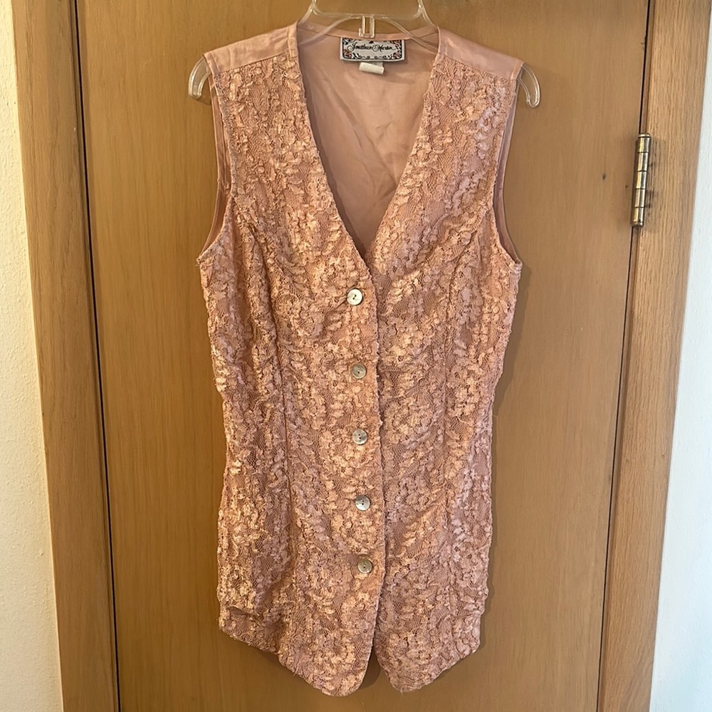 Jonathan Martin Vintage Women’s Lace Vest Cottagecore Victorian Pink Size 5/6
